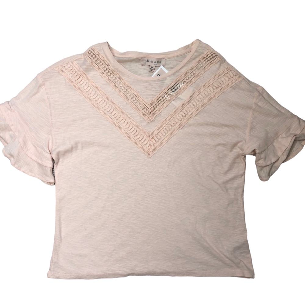 Philosophy Ruffle Short Sleeve Top Crochet Pale Pink Size XS - Picture 2 of 8